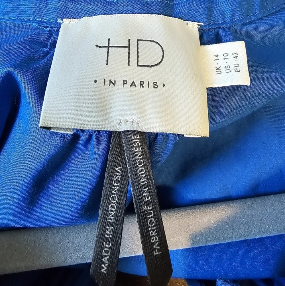 HD in Paris by Anthropologie Royal Blue Ruffle Sleeve Ruched V Neck, Size 10 - Picture 9 of 9